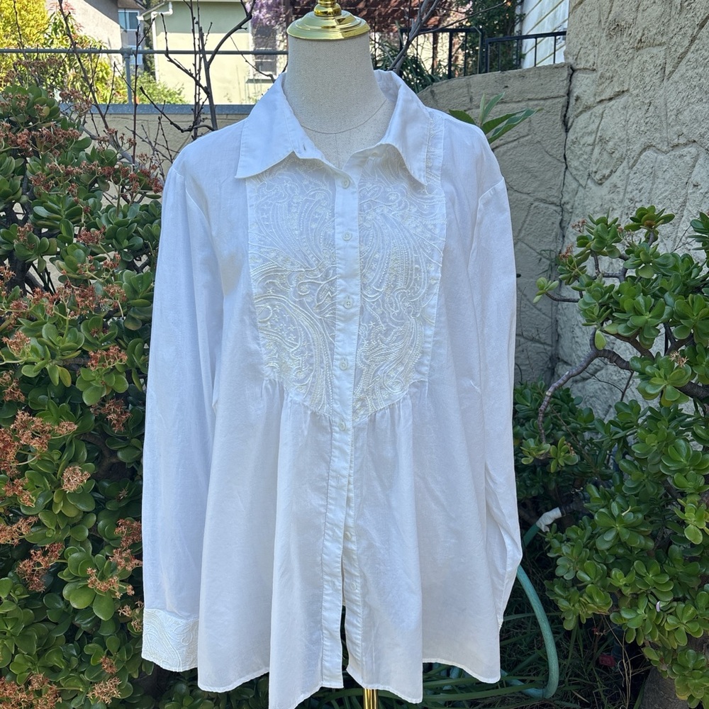 VTG White Coldwater Creek Boho Blouse - 3XL